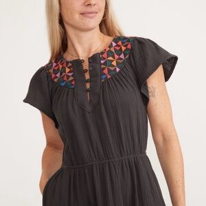 Marine Layer Leticia Black Midi Dress Colorful Embroidery XS